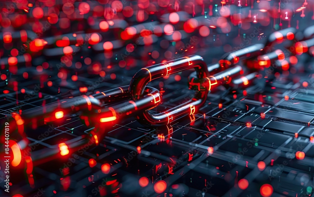 Poster a glowing blockchain network concept with digital connections and nodes, representing security, tech