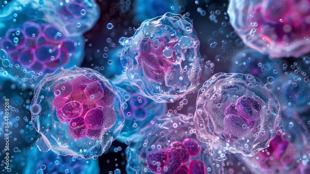 Aufkleber closeup view of t lymphocytes undergoing clonal expansion multiplying to create an army of immune ce