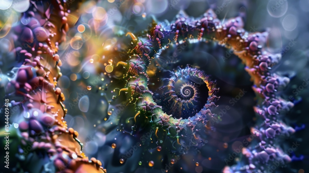 Aufkleber a spirallike structure with tiny moving particles symbolizing the second step of glycolysis