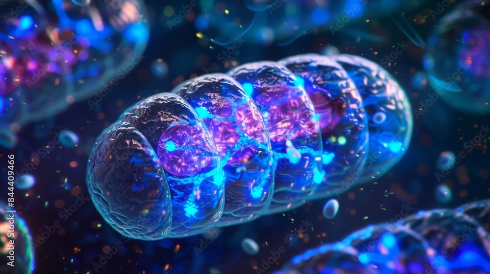 Poster highmagnification image of mitochondria showing the extensive network of cristae where the electron 