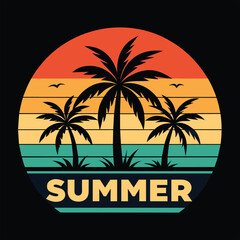 Retro Sunset Summer design with Palm Tree