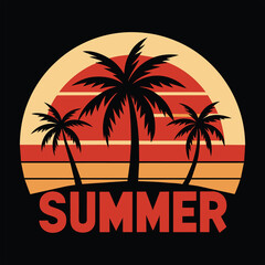 Naklejka premium Retro Sunset Summer design with Palm Tree