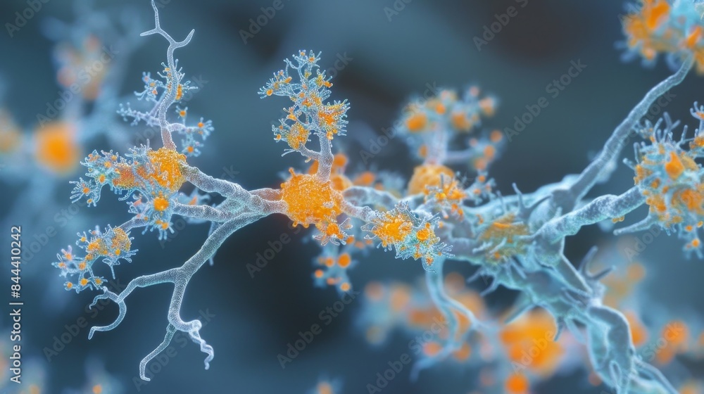 Poster a magnified view of a developing synapse with smaller branches beginning to shrink and disappear