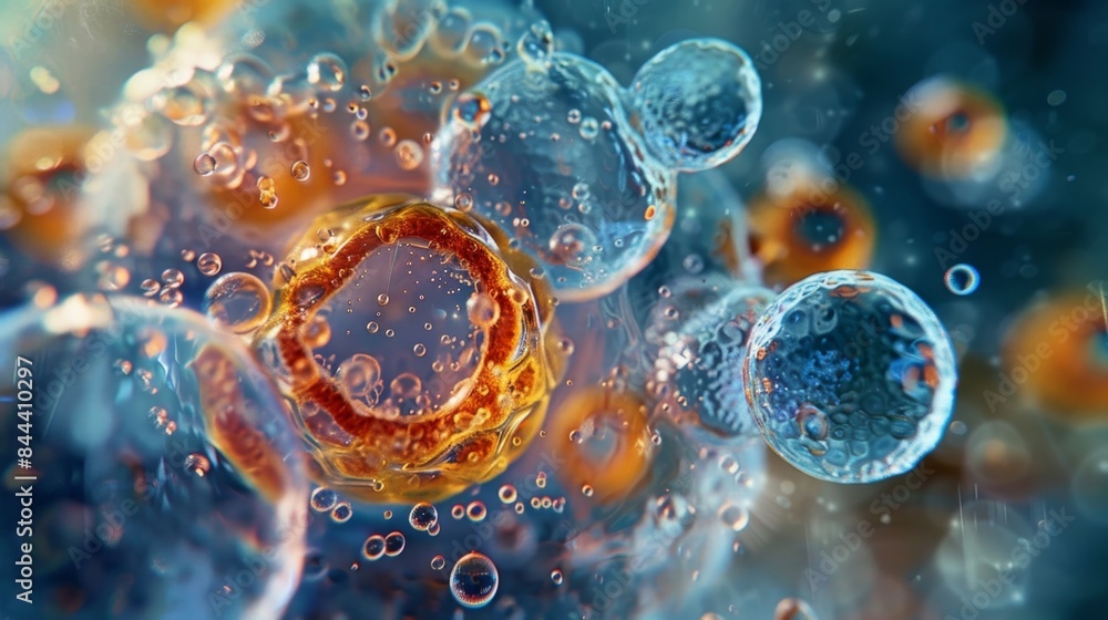 Poster a closeup view of a lipid droplet showing its distinct circular shape and the various sizes and rati