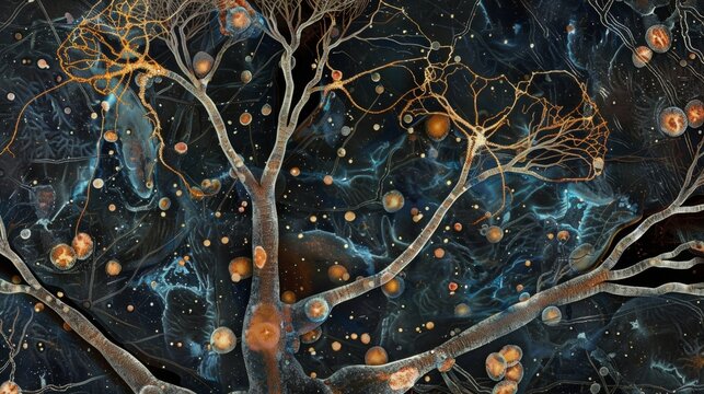 A crosssection of a developing brain showing an abundance of synapses with some already being pruned