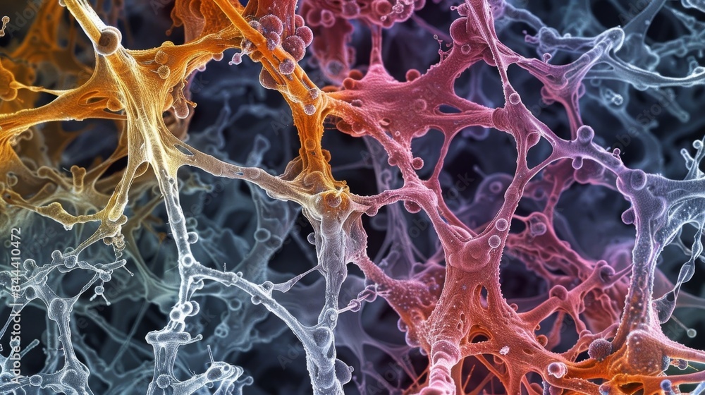 Poster a colorized scanning electron microscopy image revealing the intricate network of gap junctions pres