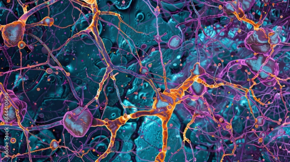 Poster a crosssection of brain tissue reveals a dense network of interneurons forming intricate synapses be