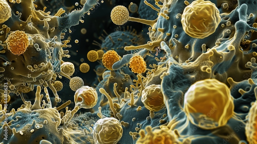 Aufkleber scanning electron micrograph of natural killer cells engaging with pathogens in the stream