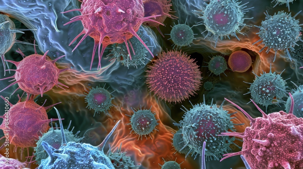 Aufkleber colored transmission electron micrograph of natural killer cells attacking and neutralizing a virus 