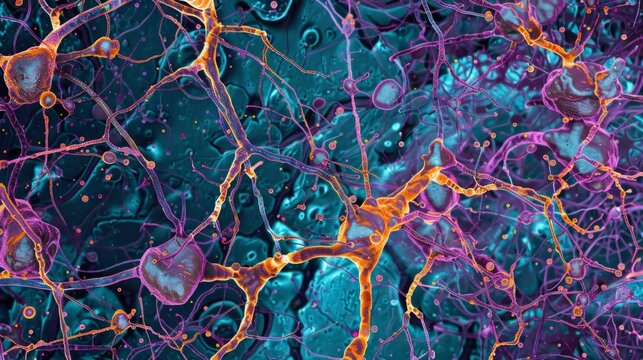 A crosssection of brain tissue reveals a dense network of interneurons forming intricate synapses between neurons