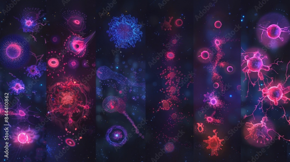 Poster a series of fluorescencestained images revealing the stepbystep process of neurotransmitter synthesi