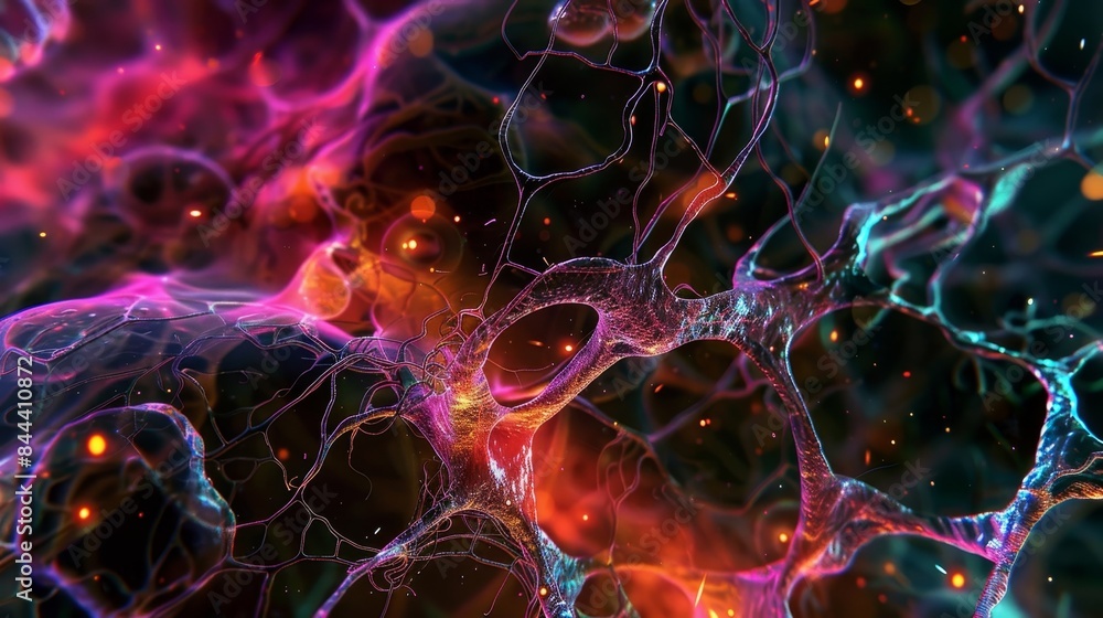 Poster a microscopic view of a neurons cytoskeleton which provides structural support for the transportatio