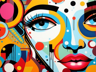 Abstract pop art with bold colors and patterns