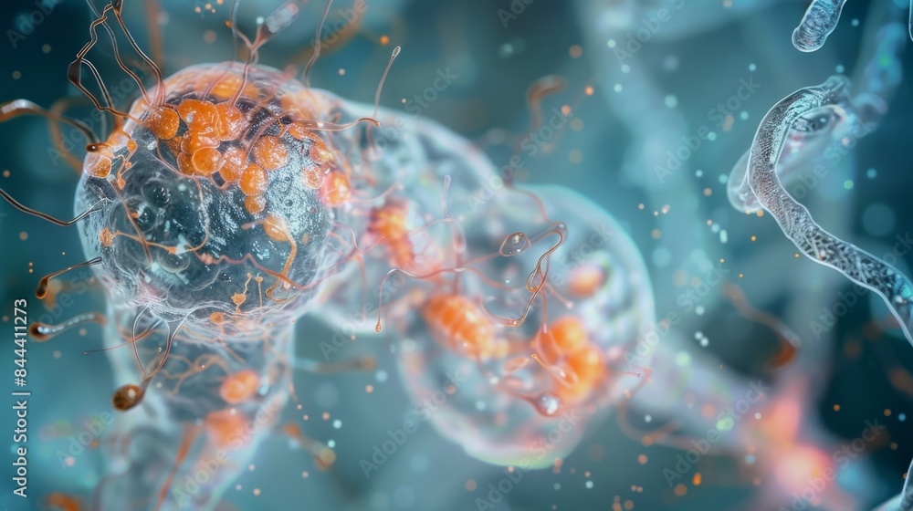 Aufkleber a microscopic image of a developing embryo with vessels sprouting and branching out to nourish and s
