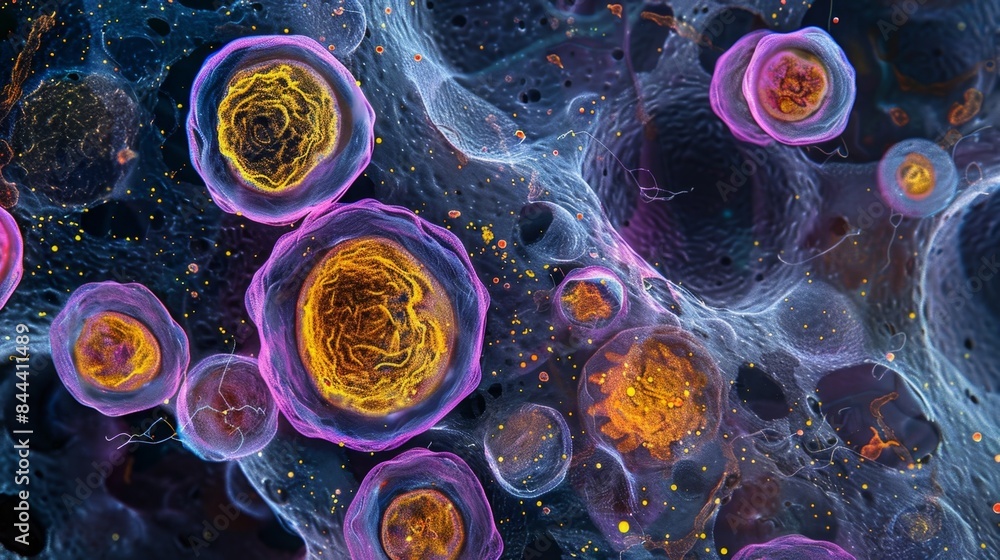 Poster an electron microscopy image capturing the early stages of autophagosome formation with fragments of