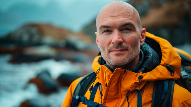 Bald young man walking from coast to coast of Scotland 