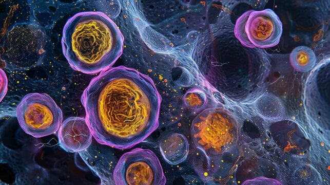 An electron microscopy image capturing the early stages of autophagosome formation with fragments of cytoplasm enclosed in a doublemembrane structure
