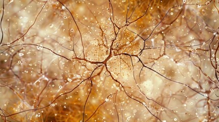 A microscopic image of a neurons dendritic tree showing the presence of tiny organelles called mitochondria that provide energy for cellular functions