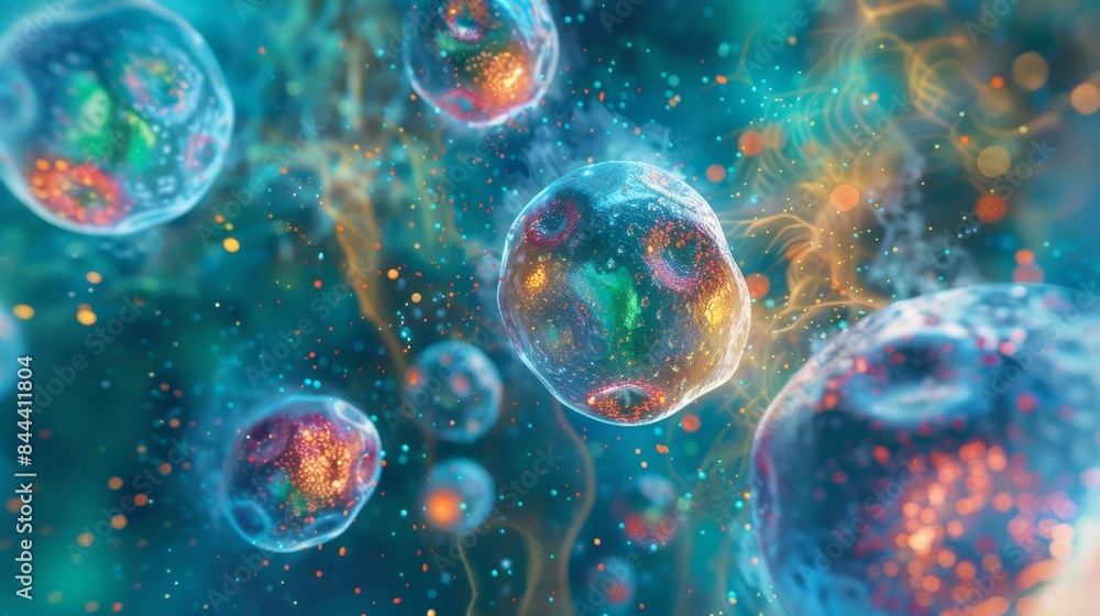 Poster a microscopic view of exosomes a type of extracellular vesicle binding to a receptor on a target cel
