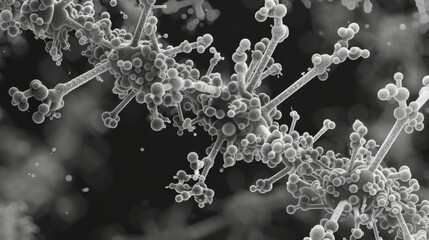 An electron microscope image of a glycoprotein showing the intricate branching pattern of attached sugar molecules
