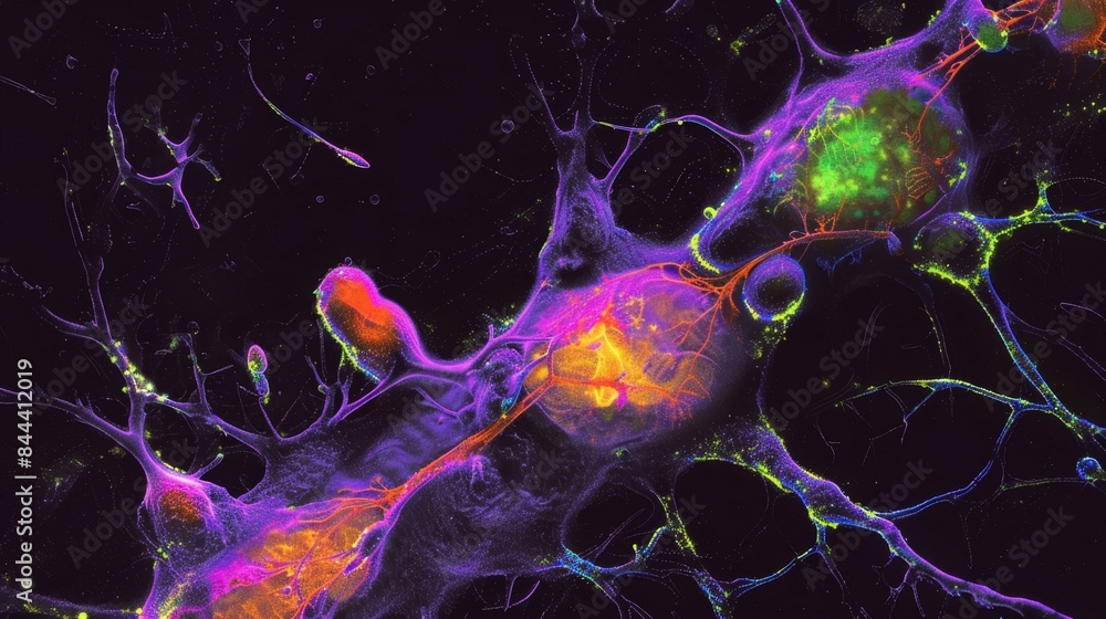 Poster a highresolution image of a microglia cell engulfing and removing damaged neurons to maintain a heal