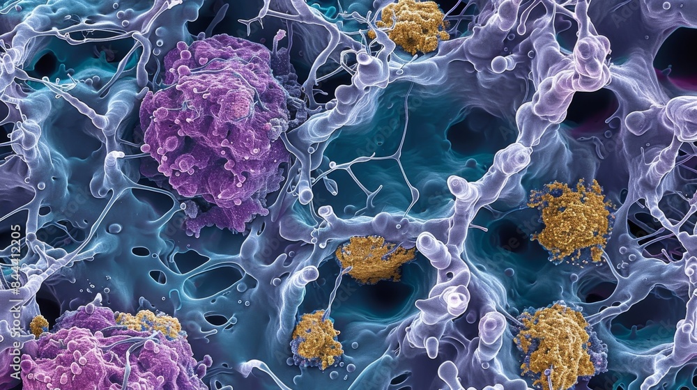 Poster a scanning electron microscopy image capturing the movement of lymphocytes through a narrow capillar