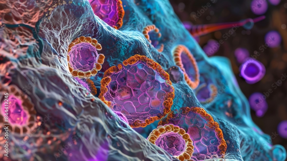 Poster highresolution microscopy image of lymphocytes binding and migrating across the bat membrane of a ve