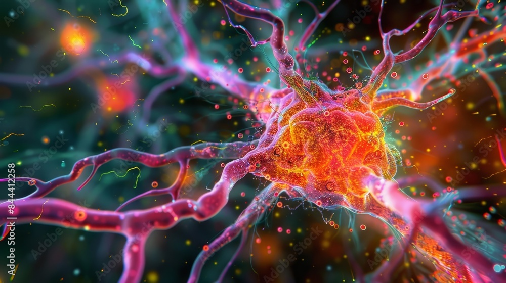 Poster a crosssection of the brain showcasing the dense network of neurons and connections built with the h