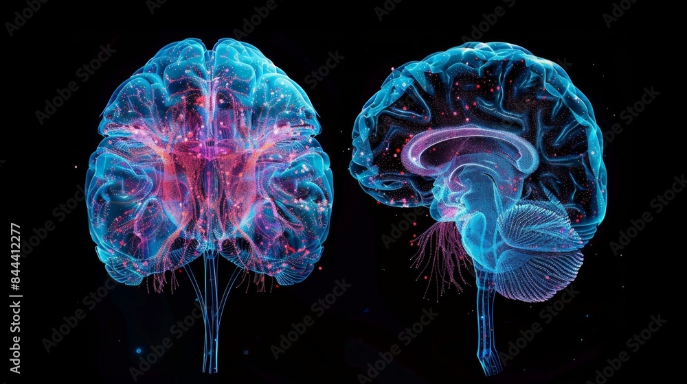 Poster a comparison between a normal brain and a brain with reduced levels of growth factors highlighting t