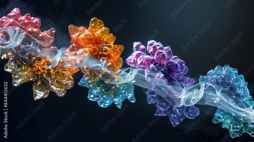 Poster a series of images showing the stepbystep process of molecular chaperones guiding a newly synthesize