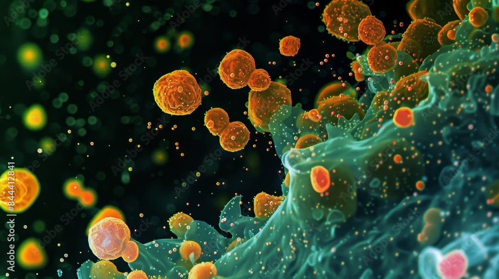 Poster microscopic image of a b cell receptor in the process of endocytosis internalizing an antigen for pr