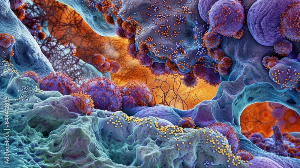 Poster a high magnification image of a cell membrane showcasing the dynamic interaction between lipids and 