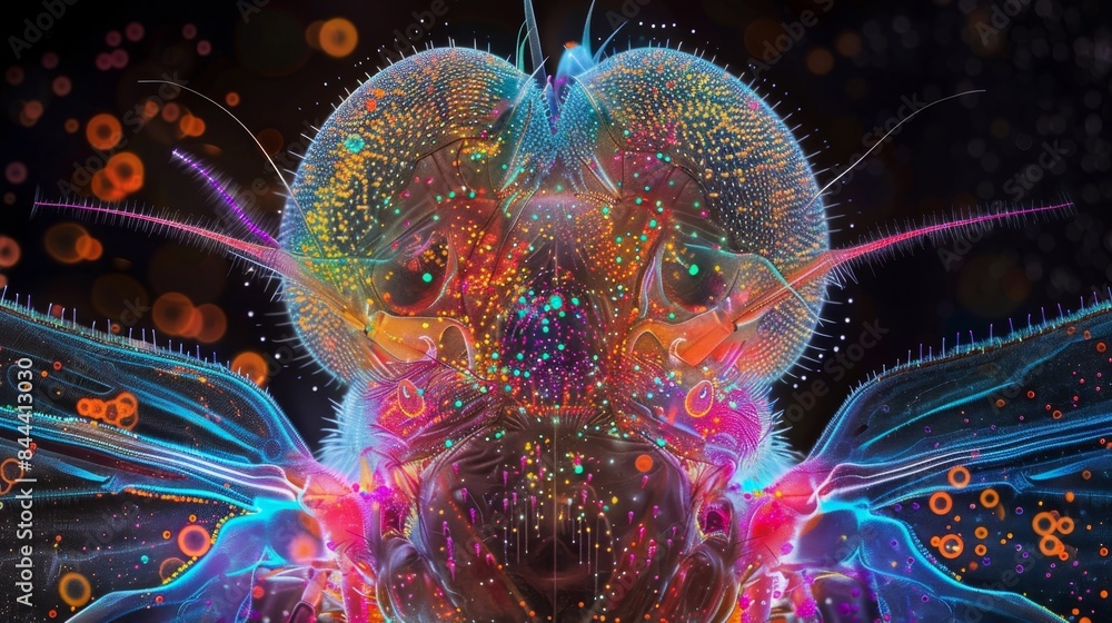 Poster a crosssection of a fruit flys brain showcasing the intricate network of clock neurons and their rol