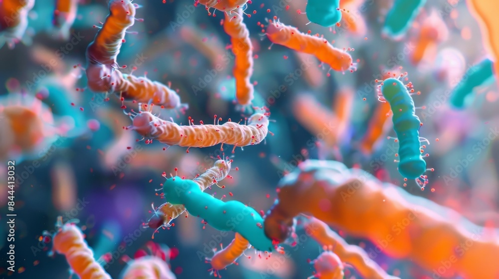 Aufkleber zoomedin view of a bacteria colony displaying the synchronized up and downregulation of metabolic pa
