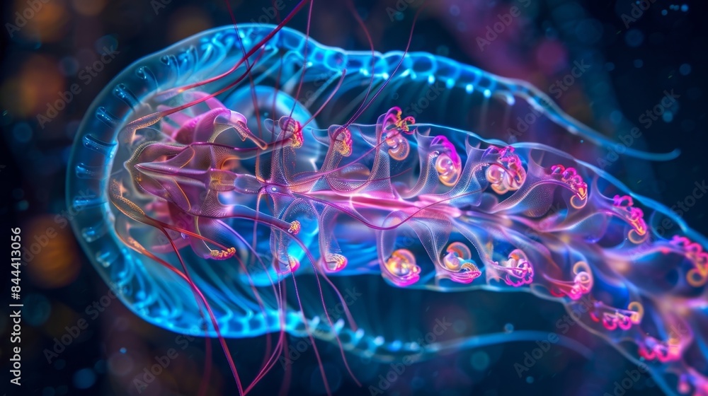 Poster a microscopic view of a developing jellyfish revealing the pulsating movements of its cilia guided b