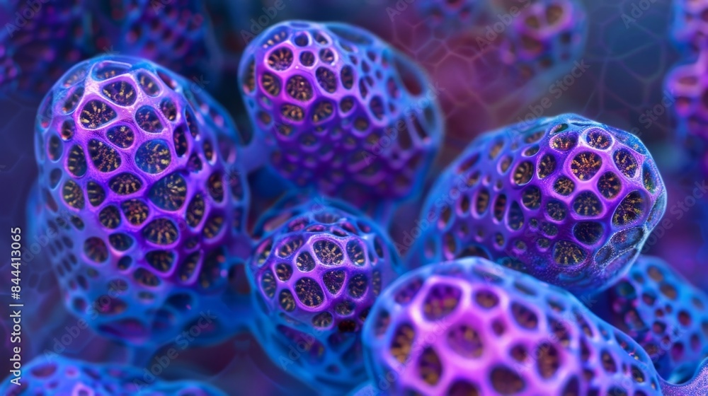 Poster a highmagnification image of clathrin triskelions arranged in a latticelike pattern around a coated 
