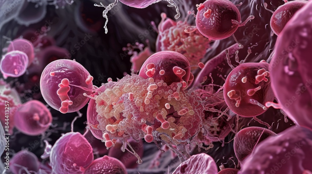 Poster a microscopic view of mast cells in a with some undergoing degranulation and others still containing