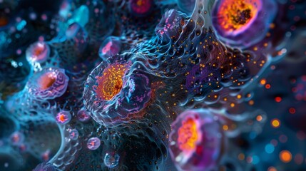 A microscopic image of endocrine cells in the process of endocytosis internalizing and degrading hormones to regulate their levels in the body