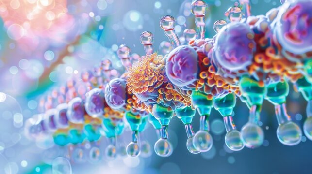 A section of a cell membrane covered in hormone receptors each with its own identity but working together towards a common goal