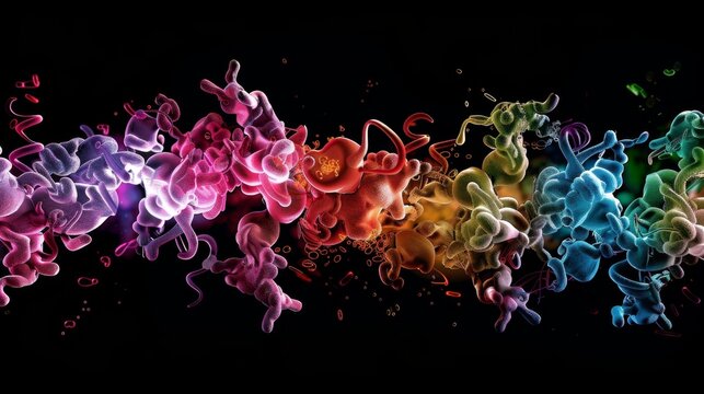 A colorful image of the molecular structure of an interferon protein key in triggering antiviral responses