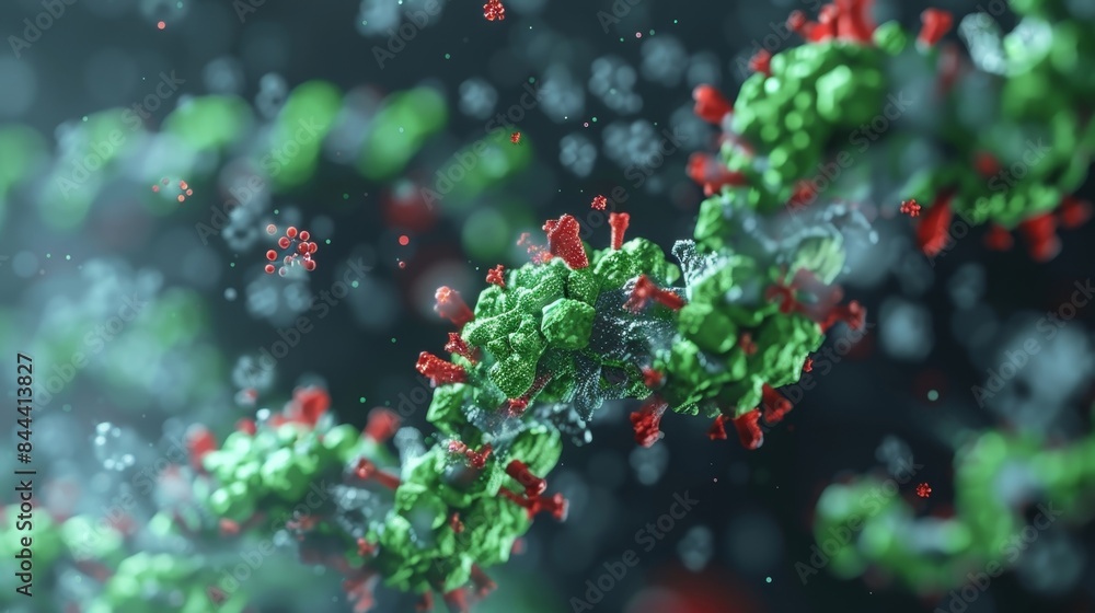Poster the binding site of a protein is highlighted in green contrasting with the red dots representing pot
