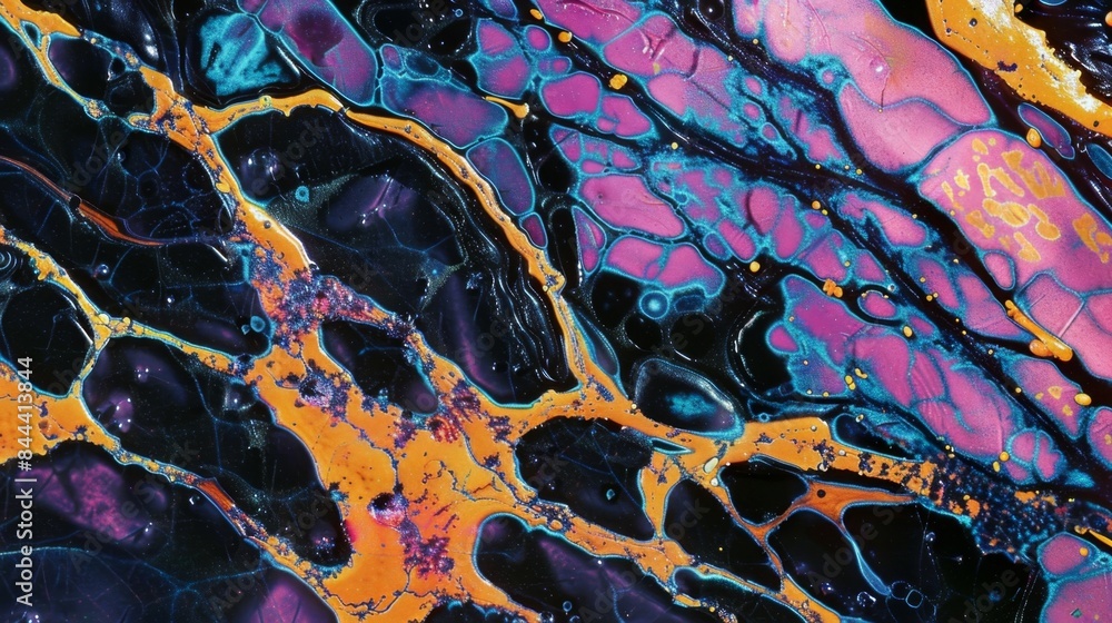 Poster thin sections of brain tissue showing the distinct bands of myelin sheath surrounding axons