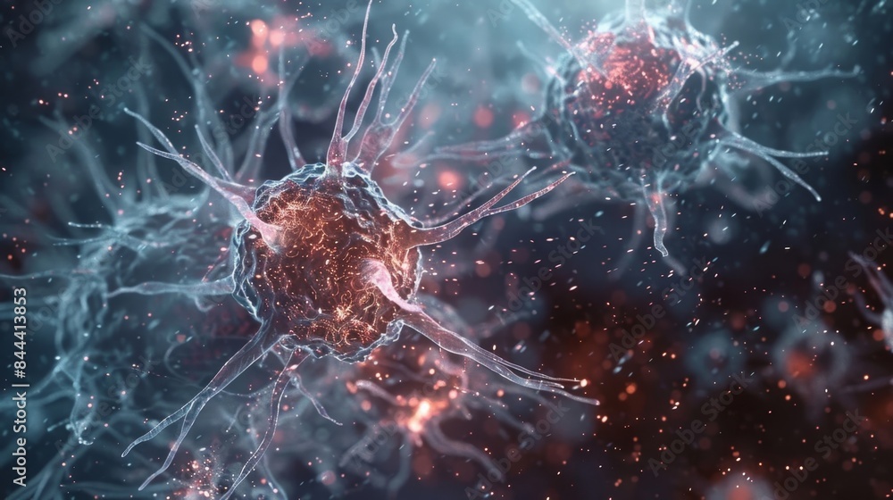 Aufkleber a timelapse series of nk cells multiplying and proliferating in response to an immune system trigger
