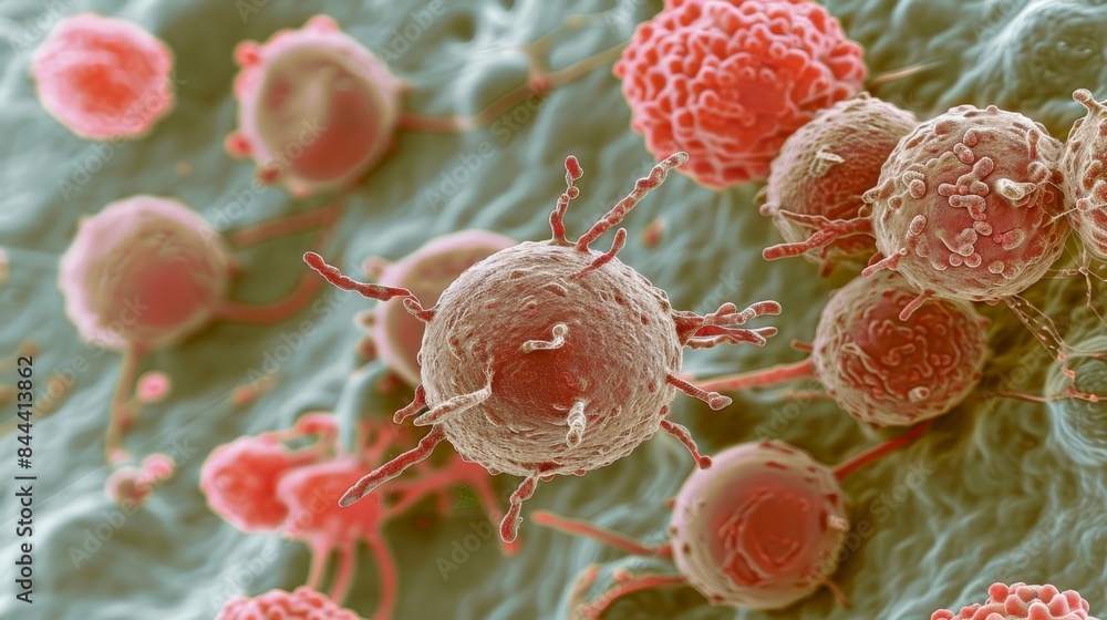 Poster a closeup of a nk cell attaching to and destroying a bacteria demonstrating how these cells are able