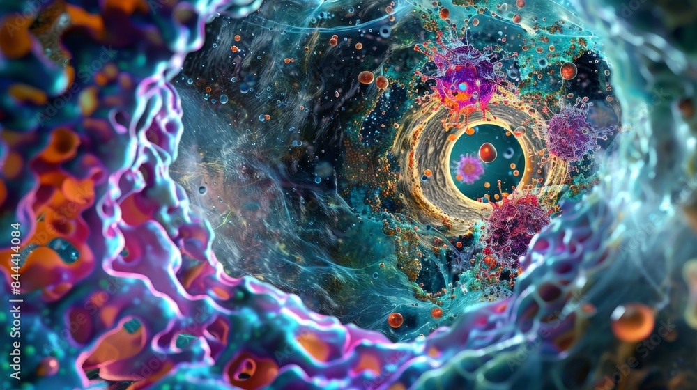 Poster a of cells surrounding a circular opening with smaller molecules entering through the receptorbound 