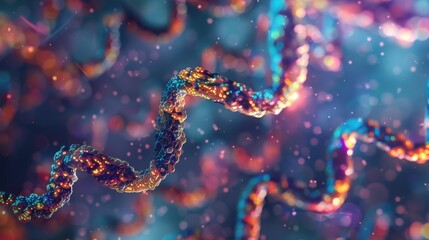 Obraz premium Microscopic image of telomerase in action adding nucleotides to the end of a shortened telomere to prevent chromosomal instability