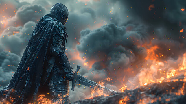 Cool 3D fire sword dark knight - Powered by Adobe