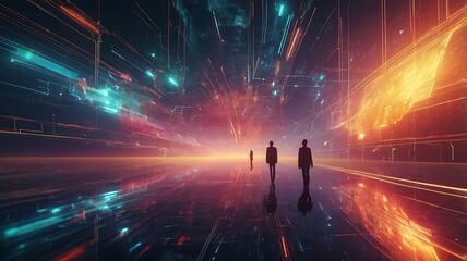 Digital modern illustration represent concept of technology, time, science, connections, web, internet and cyberspace with colorful fantasy design