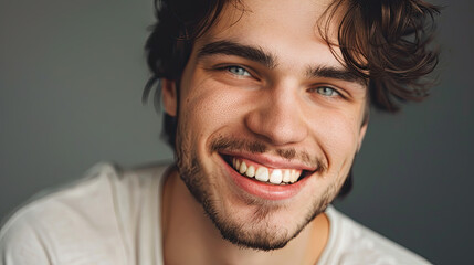 Fototapeta premium Closeup portrait of handsome smiling young man