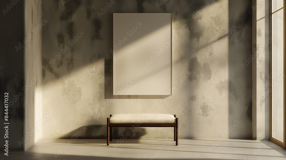 Poster 3. picture a serene interior setting where an empty frame hangs on a wall, its simplicity highlighte